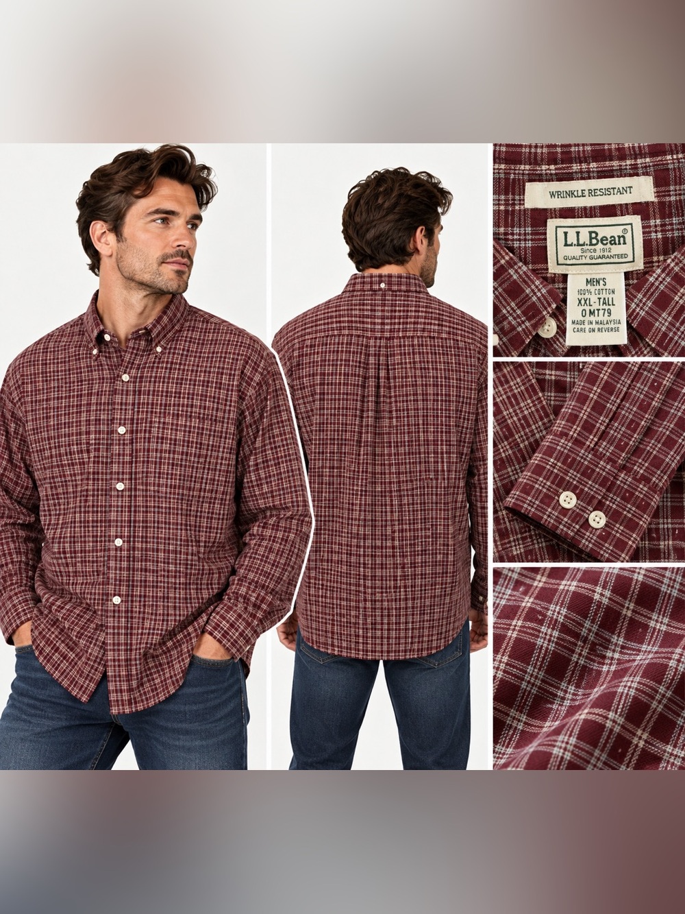 L.L. Bean Men’s Burgundy Plaid Button-Down Shirt